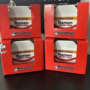🆕4 Ceramic Maruchan Take Out Bowl W/Chopsticks